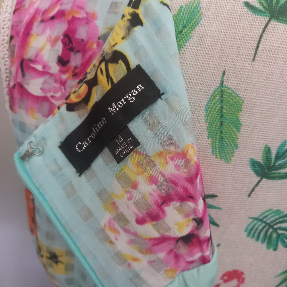 🥳 HOST PICK! 🥳Caroline Morgan floral green pink dress with lining (Size 14) - Picture 5 of 6